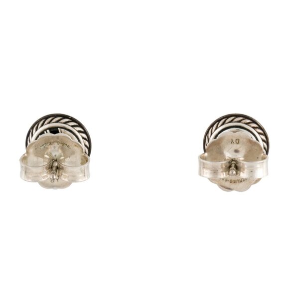 DAVID YURMAN BLACK DIAMOND STERLING SILVER 14K POSTS HALO PAVÉ STUD EARRINGS - Picture 8 of 9